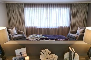 Stud wall & curtains in master bedroom - Interior design